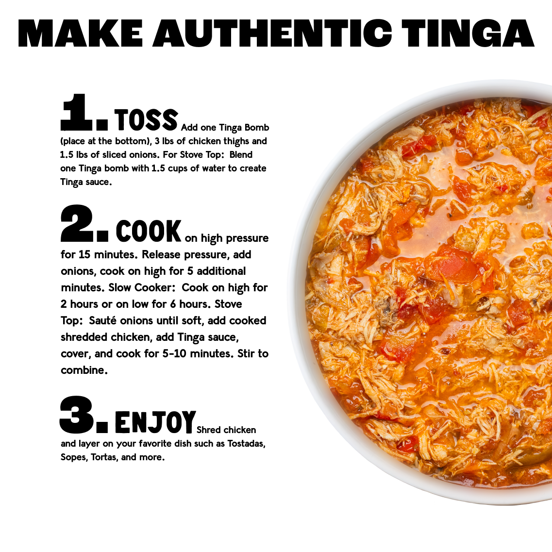 TingaBomb Steps - Chipotle Tinga Recipes Made Easy with EZ Bombs - Crafted with Authentic, High-Quality Ingredients